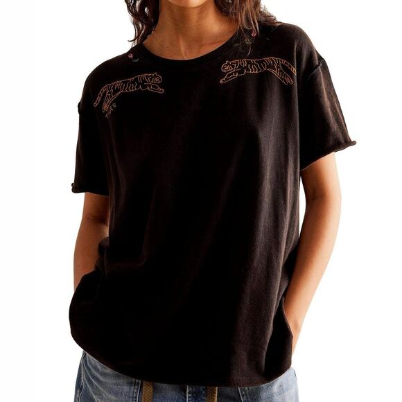 FREE PEOPLE We the Free Horsin Around Tee / Night Combo Tiger Size L New w/ Tag - Picture 1 of 6